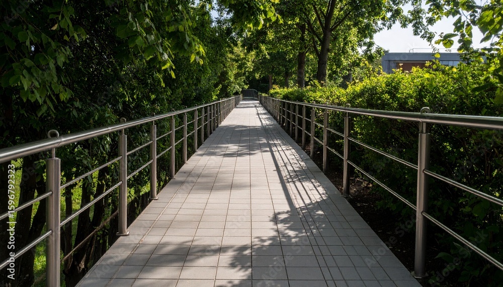 Obraz premium Tranquil Pathway Through Lush Greenery Peaceful Walkway in Park.