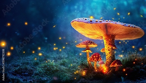 Luminous Fungi in a Dreamlike Woods at Night