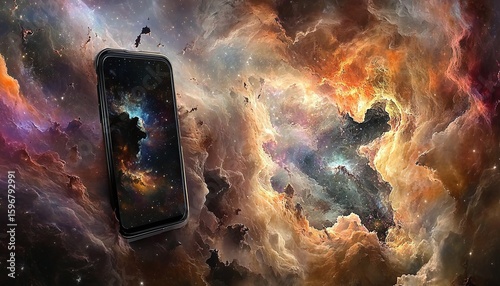 Mobile Device Displaying A Colorful Nebula Image Against A Dark Background