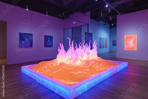Modern Art Installation With Neon Flames