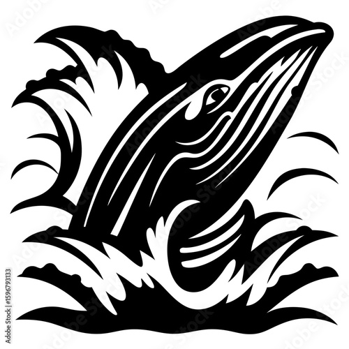 Humpback Whale Breaching - Majestic Ocean Creature Leaping from Waves Icon