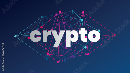 Crypto currency. Blockchain technology. Virtual money for business, finance, digital global trade, payment, exchange. Vector blue pink gradient triangle pattern