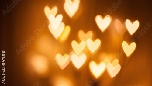 Golden Bokeh Heart Lights Glow Warmly, Adding a Touch of Love and Romance, Perfect for Valentine's Day or Celebratory Occasions with a Soft, Dreamy Feel and a Festive Mood