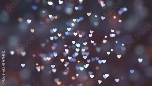 Blurred Heart Lights Sparkle on a Dark Background, Perfect for Valentine's Day or Romantic Themes, Ideal for Holiday Greetings and Celebration Designs