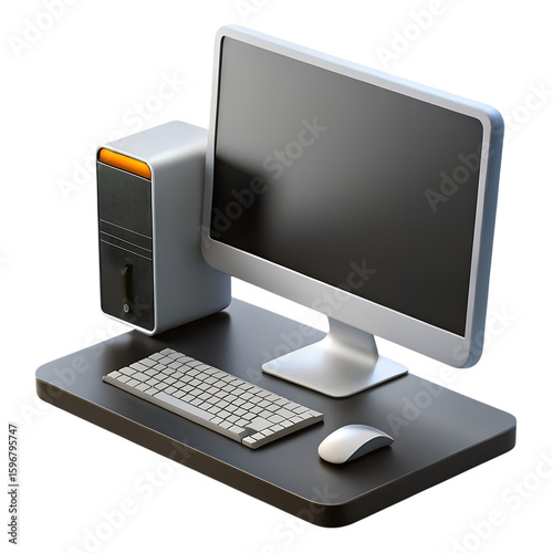 3d icon of a modern desktop computer setup isolated on transparent background
