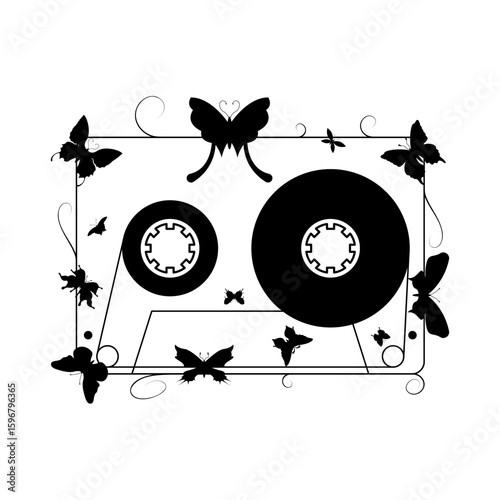 Abstract Hand Drawn Classic Tape Old Cassette Doodle Concept Vector Design Outline Style On White Background Isolated Outline Music, Sound, Audio, Relax