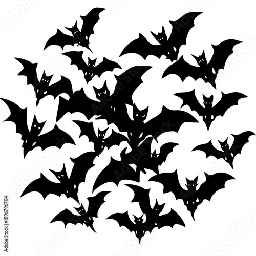 A group of bats are flying together in the night sky