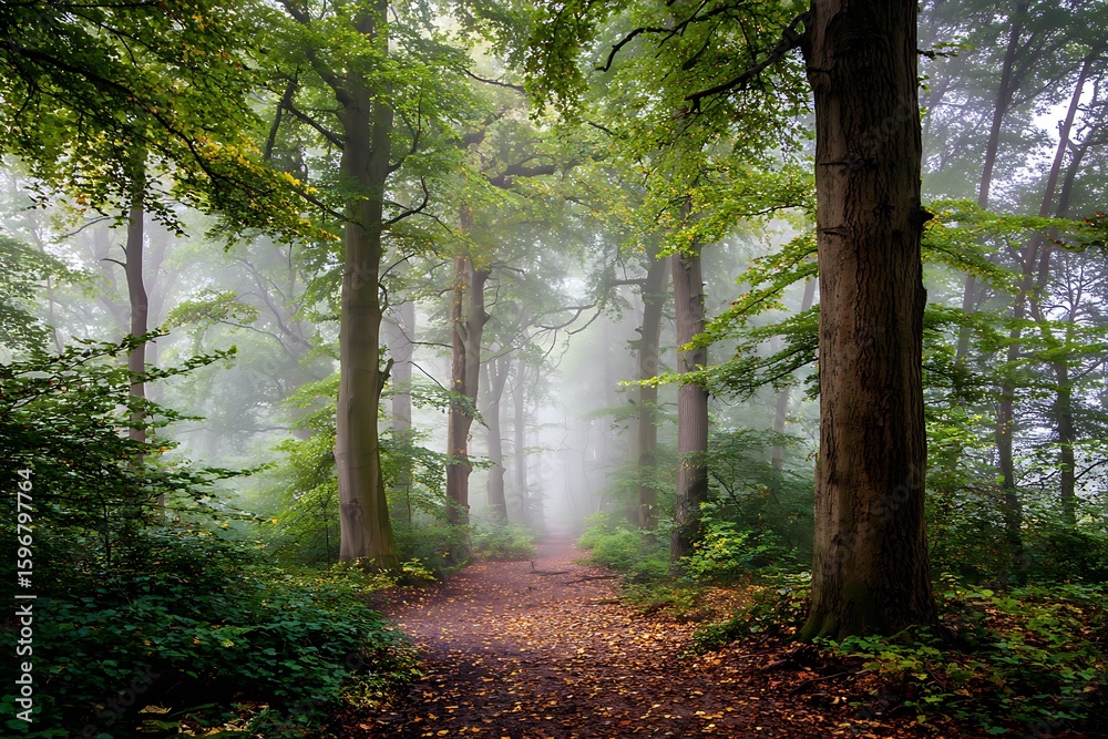 Obraz premium misty forest early in the morning 