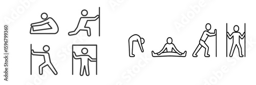 Graphic representations of stretching exercises for flexibility training in a gym setting