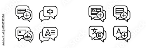 Communication icons representing multilingual support and inclusivity in digital applications and platforms