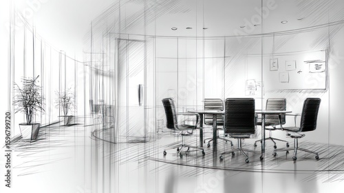 Architectural sketch of a modern meeting room.