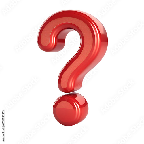 Glossy red question mark isolated on transparent background