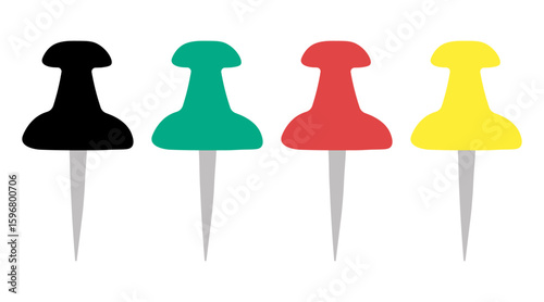 Vector illustration of plastic push pins in various colors. Perfect for planners, bulletin boards, reminders, and school projects
