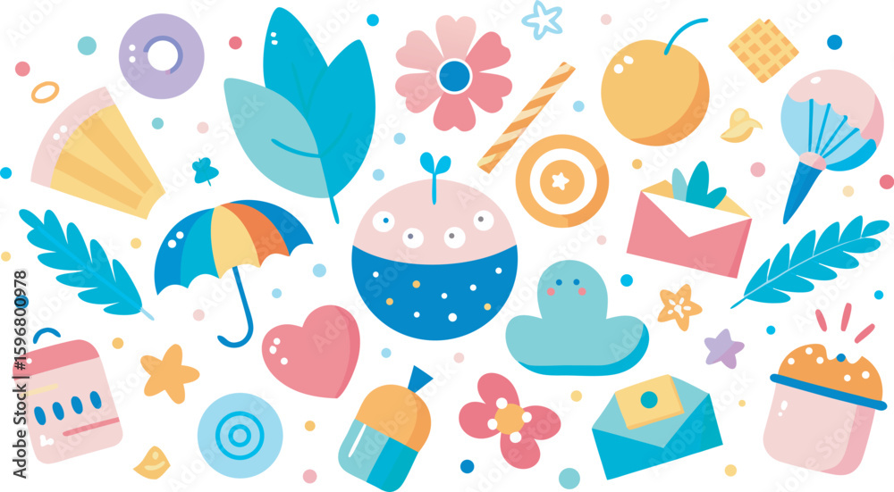 Fototapeta premium Whimsical Colorful Objects And Shapes Pattern abstract