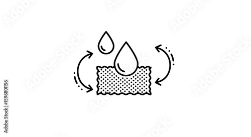 Linear absorbent material with water droplets and arrows illustration