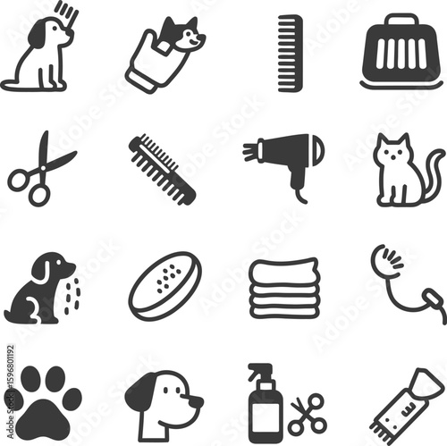 Pet Grooming Icons A Simple Vector Collection for Animal Care Professionals and Enthusiasts