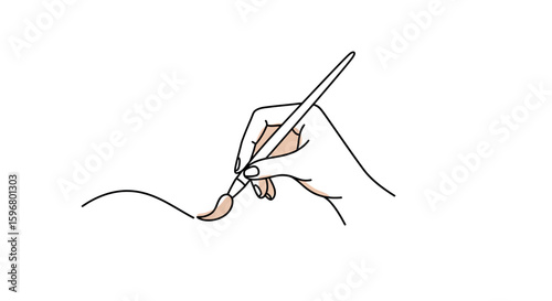 Elegant line art of hand holding paintbrush drawing a delicate line