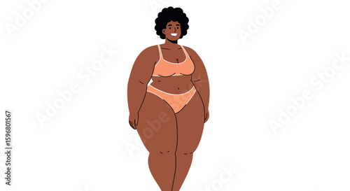 Confident woman in minimalist beachwear embracing body positivity
