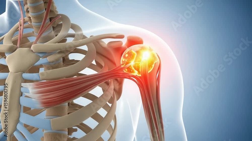 Human Shoulder Anatomy Showing Pain or Injury 3D Medical Animation Closeup on Joint