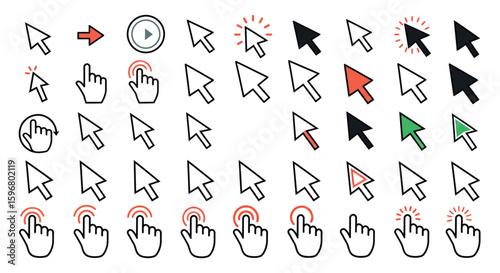 Cursor and pointer click icons in flat design for digital interfaces