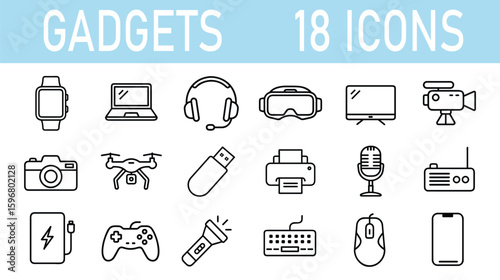 Gadgets Vector Icon Set | Outline | Technology, Devices, Electronics, Digital, Portable