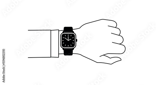 Minimalistic line art of wristwatch on hand