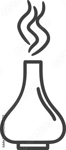 Black and white incense burner icon with smoke in minimalist design. Vector illustration