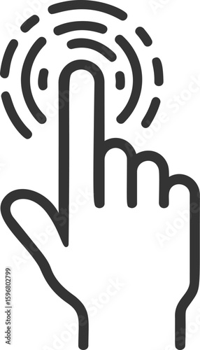 Black line hand touching fingerprint, digital identification icon. Vector illustration