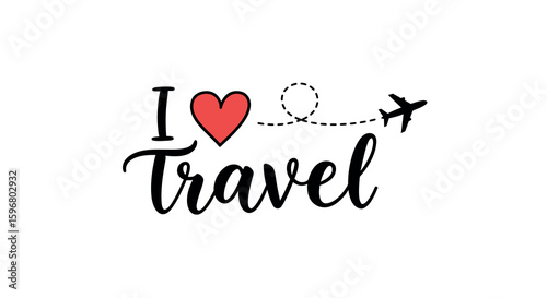 I love travel design with heart and airplane in minimalist style