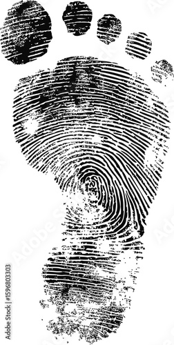 Black and white footprint with fingerprint texture. Vector illustration