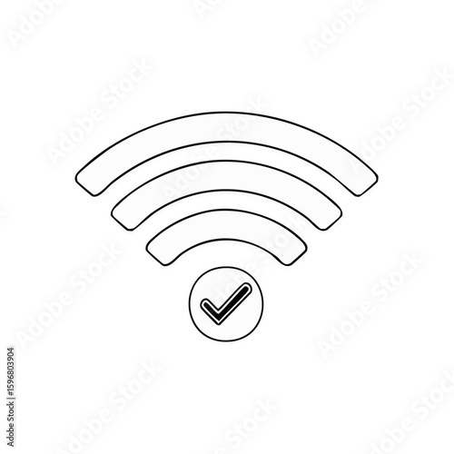 Wireless Connection Verified Icon Outline Illustration with Checkmark Inside Circle