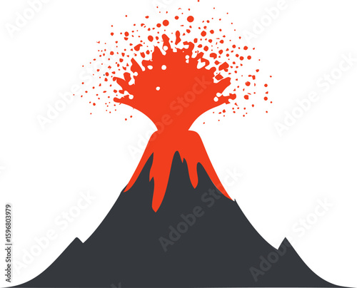 Erupting volcano with red lava and ash, conceptual illustration. Vector illustration