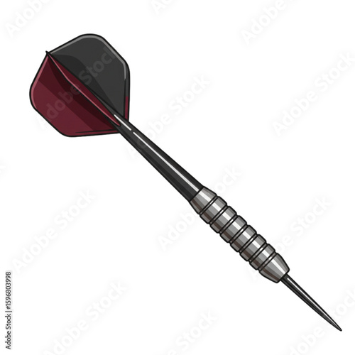 Dart with a black and red flight and a silver barrel design  