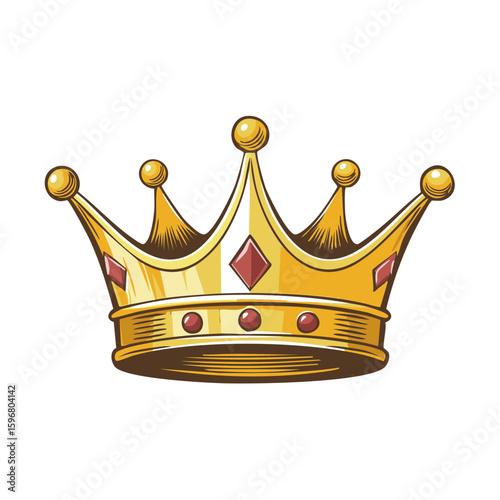 Illustration of gold crown with red gems. Royal symbol, luxury, and authority.