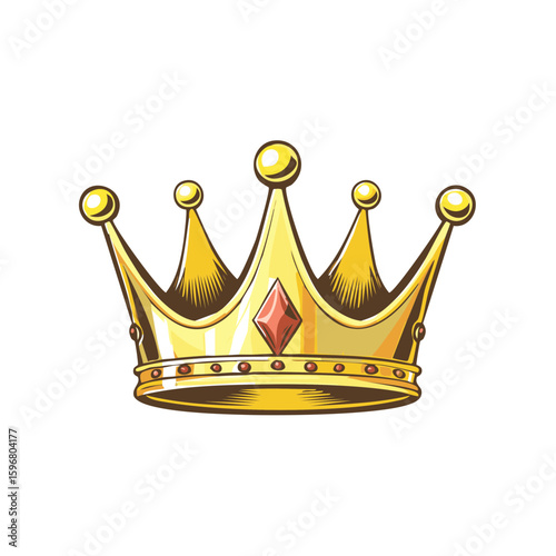 Golden Crown Adorned with Red Diamond Shape Jewel for Royalty, Power, and Rulership