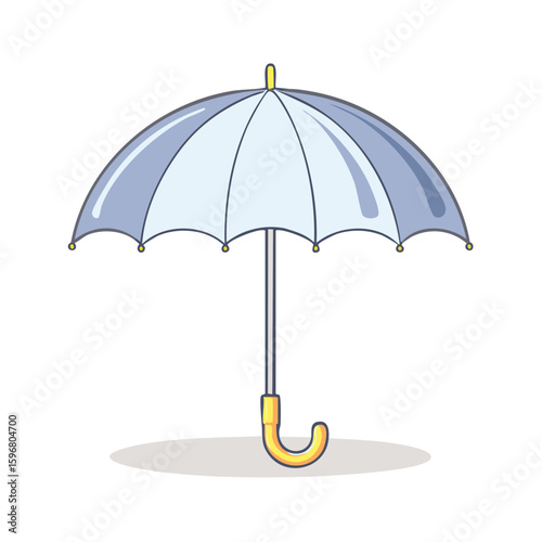 Illustration of a Light Blue and Grey Umbrella with Golden Handle and Top on White Background