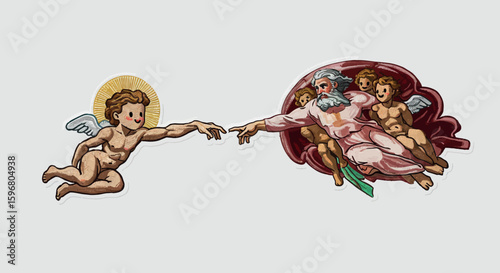 Playful renaissance cherubs and divine connection in classic painting style