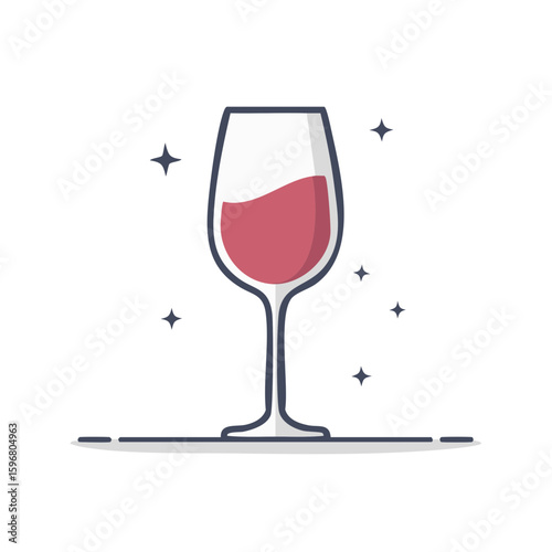 Stylized wine glass with red wine and sparkling stars illustration