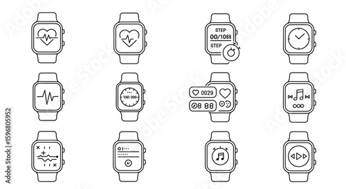 Minimalist smartwatch interface designs showcasing fitness and health apps