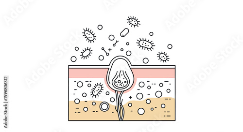 Acne skin diagram with bacteria and pore in linear style