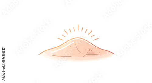 Sun protection skincare illustration with minimalistic art of uv block sunscreen and glowing skin
