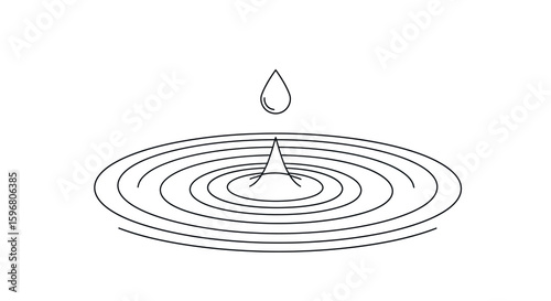 Minimalist linear water ripple effect with droplet in monochrome design