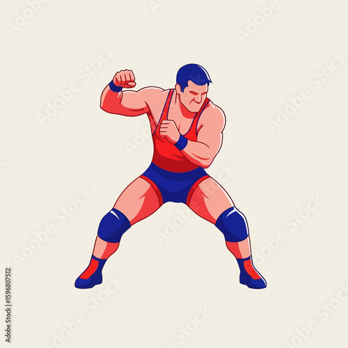 Strong wrestler ready to fight : A stylized illustration captures the strength and readiness of a wrestler, poised in a dynamic stance, focused on the challenge ahead.
