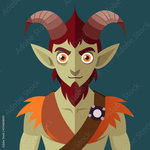 Satyr character with a confident expression posing on a solid colored background