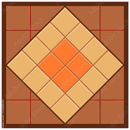 Illustration of a tiled surface with grout in a geometric pattern and warm colors