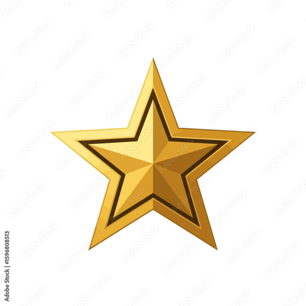 Obraz premium A single, shiny, golden star with a black outline, isolated on a clean white background.