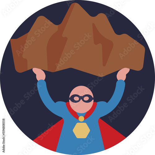 A superhero lifting a massive stone, showcasing strength and power.