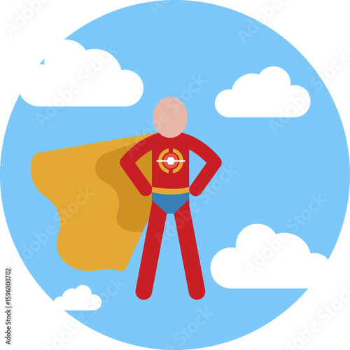 A stylized human figure with a cape, symbolizing strength and heroism.