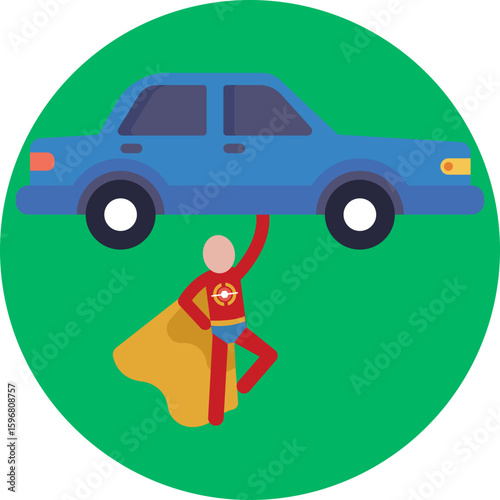 Superhero Lifting a Car: A powerful hero effortlessly lifting a car, showcasing superhuman strength.
