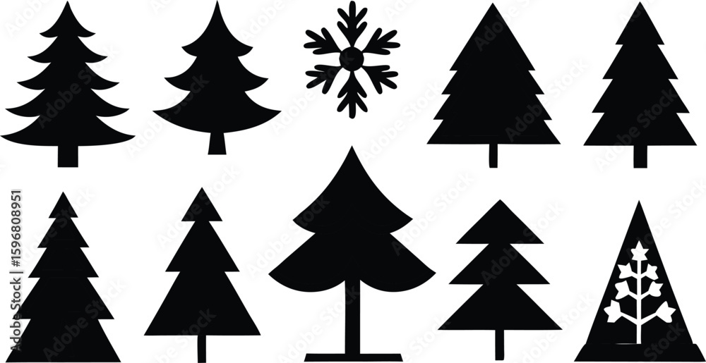 Obraz premium Collection of festive christmas tree icons in various styles perfect for holiday decorations seasonal greetings and winter themed designs